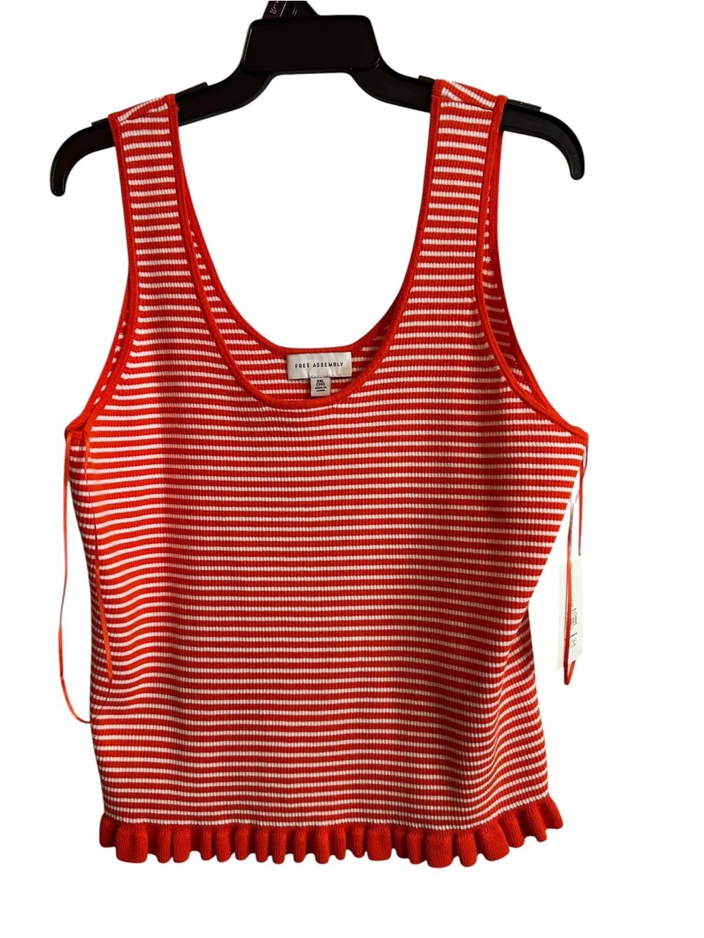 Striped Red and White Ruffle-Hem Tank Top - Sleeveless Knit